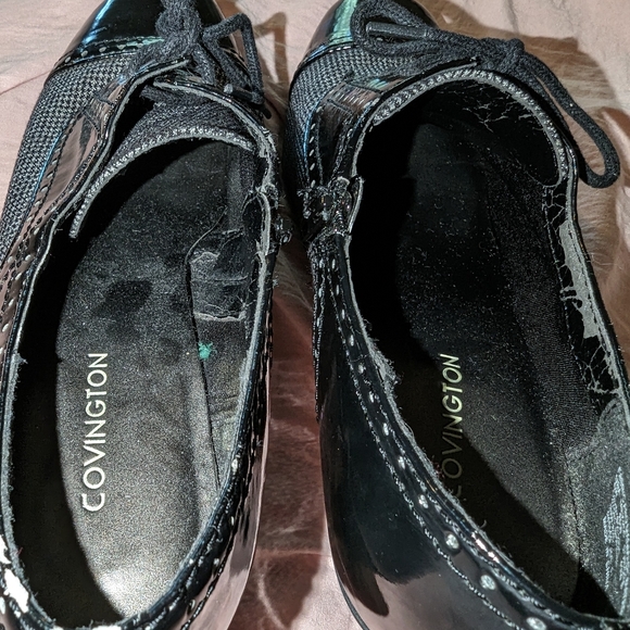 Covington Sheena Black Patent Gray Oxford Block Heel Laces Size 8 Dark Academia - Picture 8 of 10